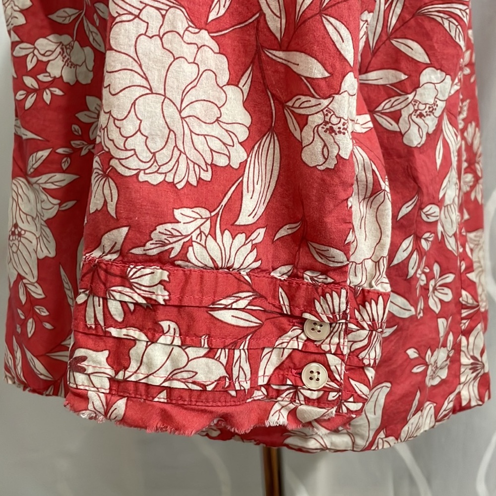 Van Heusen Coral & Beige Floral Print Button Down Blouse, Size XL - Picture 4 of 8